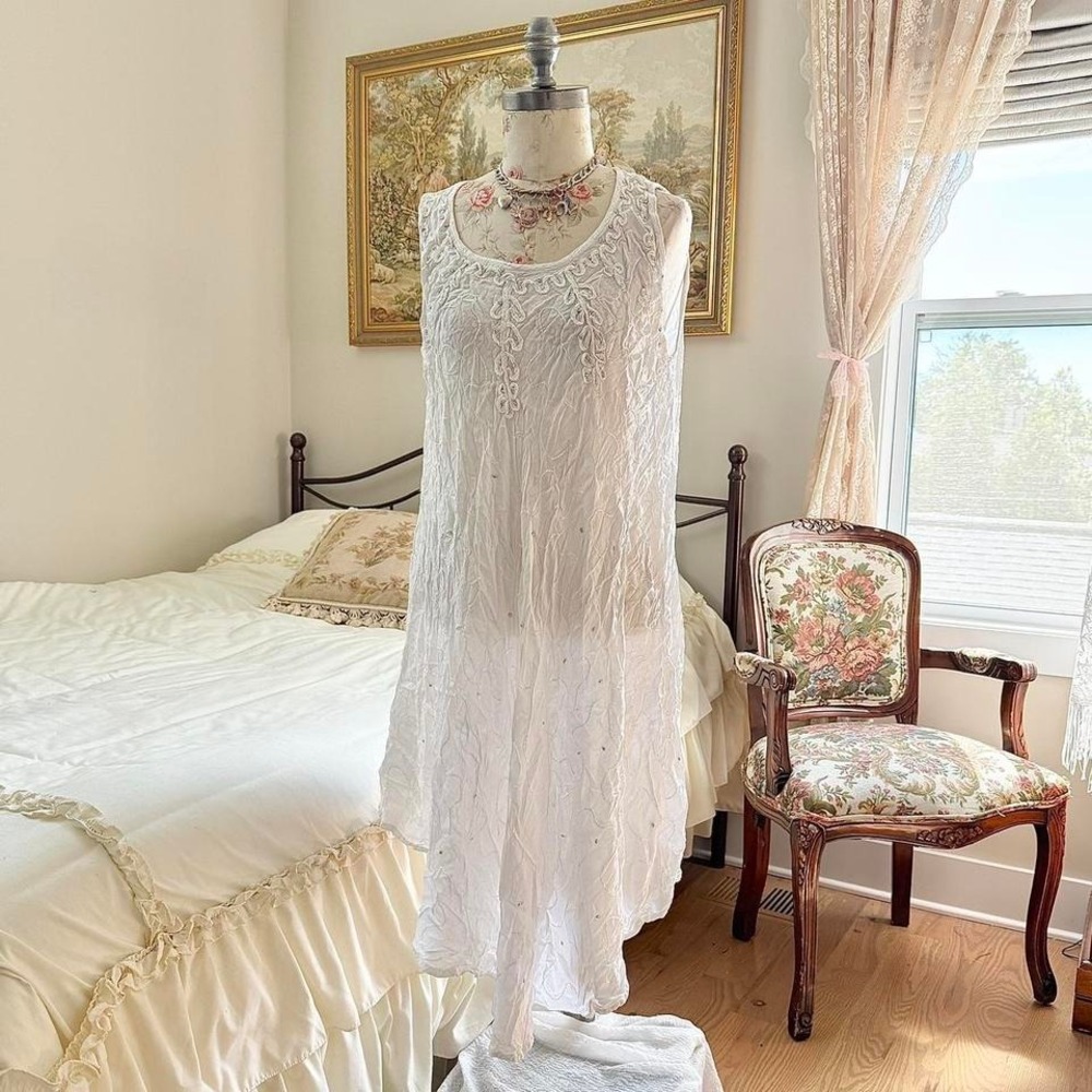 y2k exist white embroidered flowy dress one size